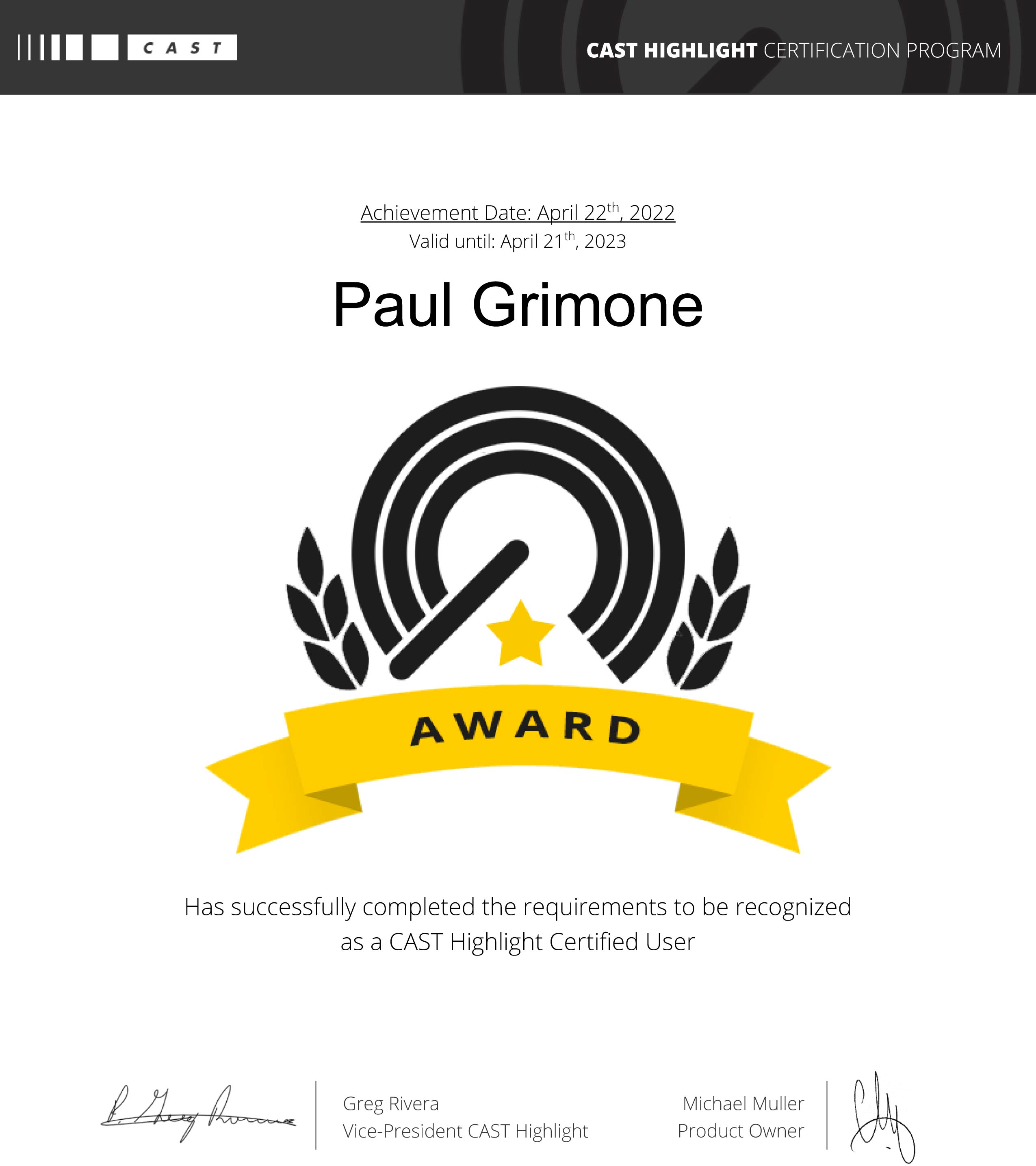 CAST-Highlight-Certification